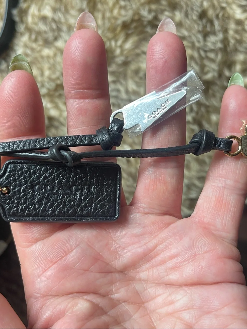 Coach Black Pebbled Leather Tag Charm with Gold-Tone Accent